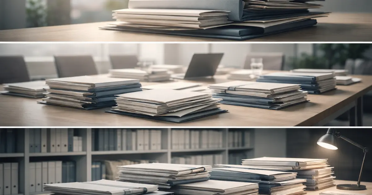 Når de samme dokumentene går igjen i alle ledd, blir grensen mellom beslutning og kontroll uklar.e tittel for bildet Illustrasjon som viser samme dokumenter i flere administrative lag, brukt som metafor for overlappende roller i offentlig forvaltning.