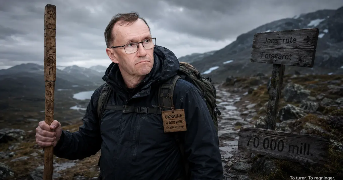 Mørk, filmisk silhuett av en mann foran internasjonale flagg